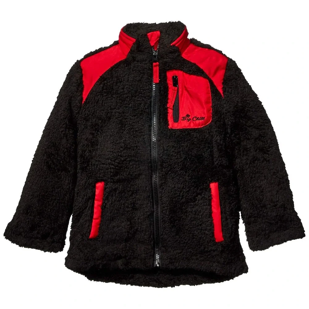 Big Chill Sherpa Fleece Jacket Kids Black Red Excellent Full Zip Mock Neck